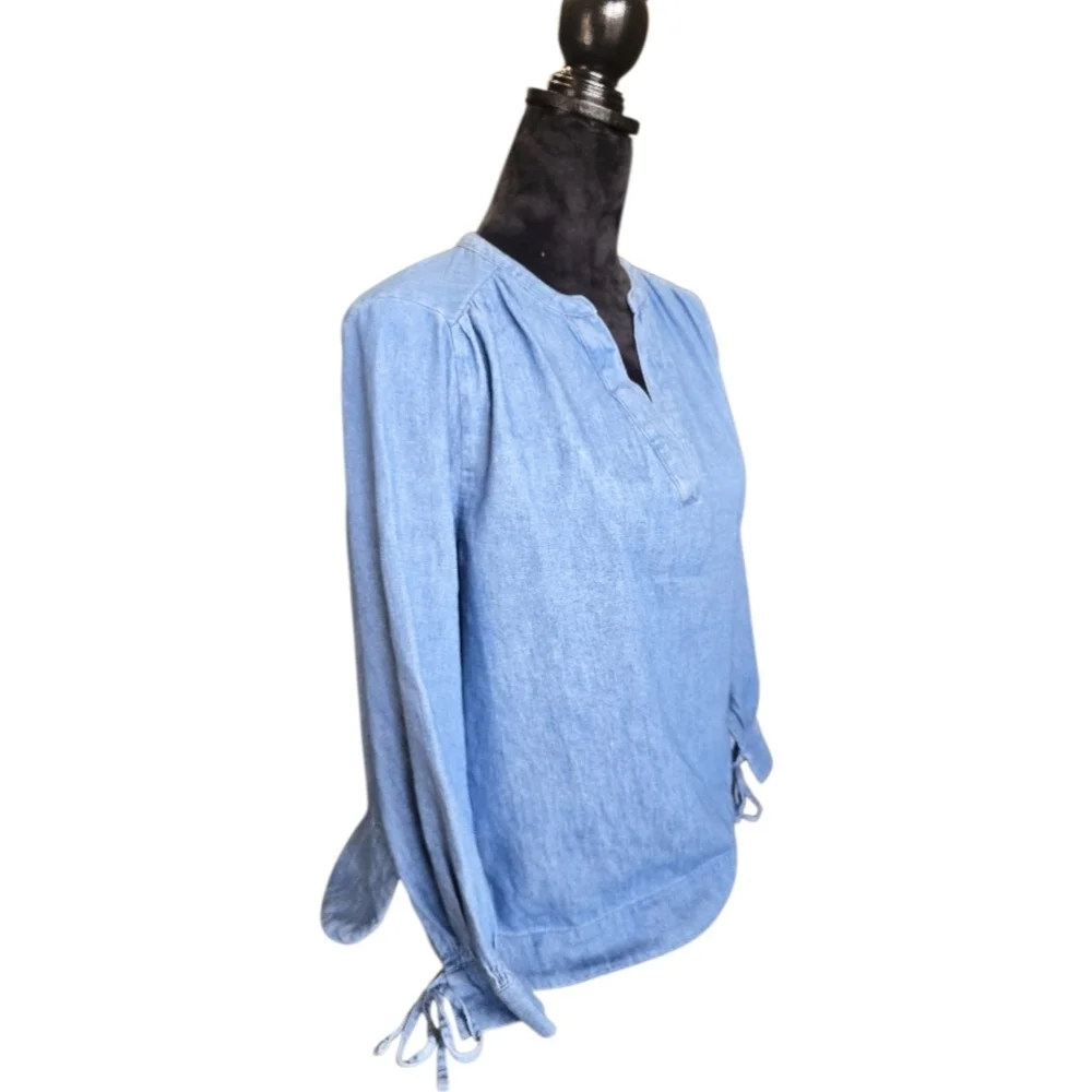 Old Navy Light/Medium Blue Split Neck Puff Sleeve Blouse Sz M